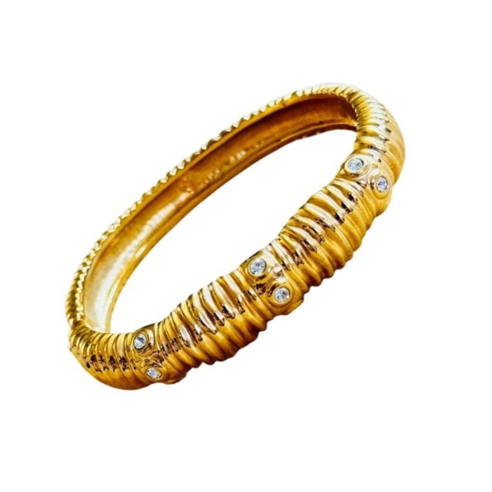 SWAROVSKI Swan Signed Bangle Bracelet Crystal Rhinestone Gold Plated Authentic
